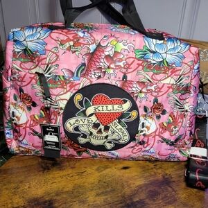 Ed Hardy large Pink Skull/Heart/Koi duffle
